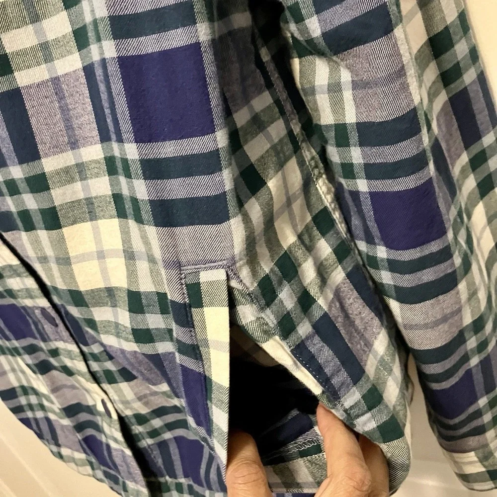 LL Bean Size Small Blue Fleece‎ Lined Plaid Flannel Shirt Jacket Shacket Women's